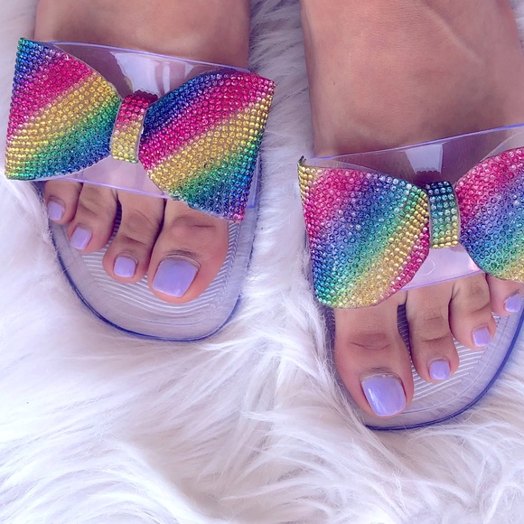 Wild Rainbow Tie Dye Jewel Bow Diva Slide Sandal - Picture 6 of 6